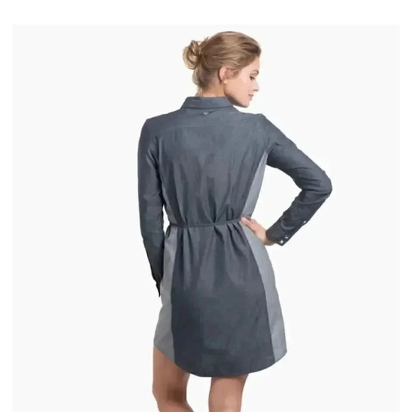 Kuhl Kiley Vintage Indigo Sail Blue Chambray Denim Tie Waist Dress SZ S #1848 - Picture 4 of 16